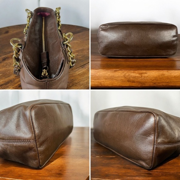 Coach Madison Brown Leather Tote Bag with Gold Chain Detail - Picture 10 of 12